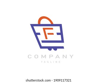 Abstract bag shopping logo with letter F