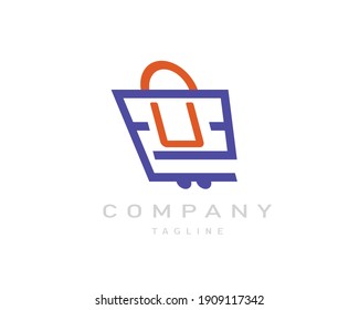 Abstract bag shopping logo with letter U