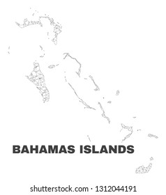 Abstract Bahamas Islands map isolated on a white background. Triangular mesh model in black color of Bahamas Islands map. Polygonal geographic scheme designed for political illustrations.