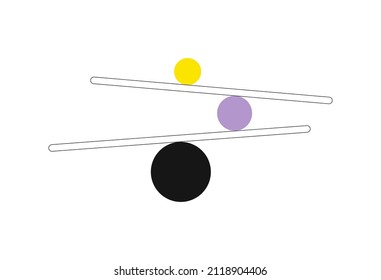 Balanza abstracta de formas geométricas. Las bolas y las placas se equilibran en el borde de la armonía minimalista y de la integridad del vector natural.