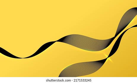 Abstract balck lines lighting effect on yellow background. Vector graphic illustration.