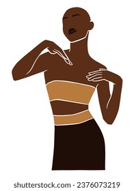 Abstract bald black woman portrait illustration. Vector illustration.