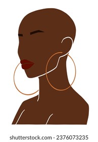 Resumen de ilustración de retrato de mujer negra calva. Ilustración vectorial.