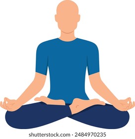 Abstract bald man sitting in lotus pose. Meditating male isolated on white background. International yoga day. Vector illustration