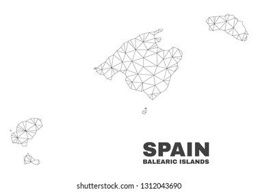 Abstract Balearic Islands map isolated on a white background. Triangular mesh model in black color of Balearic Islands map. Polygonal geographic scheme designed for political illustrations.