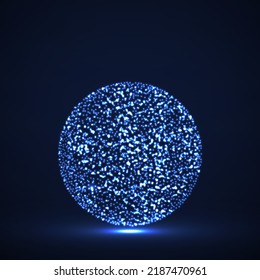 Abstract ball with glowing particles, circle with chaotic points, abstract neon sphere. Vector illustration