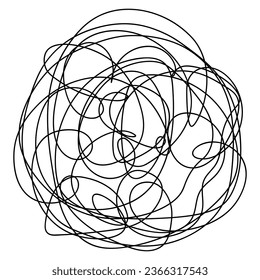 Abstract ball made of doodles. A fantasy of curls. Sketch. Vector illustration. A hand-drawn object made of tangled lines. Outline on isolated background. Idea for web design.