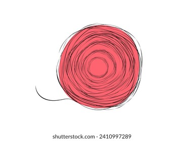 Abstract ball  thread. Knitting, hobby icon, needlework. Threads in a skein. A skein of wool. Sketch, drawing. Vector illustration on isolated background.