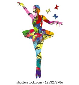 Abstract ballerina patterned in colored butterflies