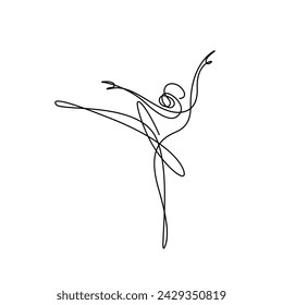 Abstract ballet dancer in continuous line art drawing style. Ballerina black linear design isolated on white background. Vector illustration