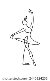 Abstract ballet dancer in continuous line art drawing style. Ballerina black linear design isolated on white background. Vector illustration