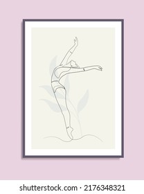 Bailarina de ballet abstracta en estudio mujer danza posar diseño de un poster de arte de una línea