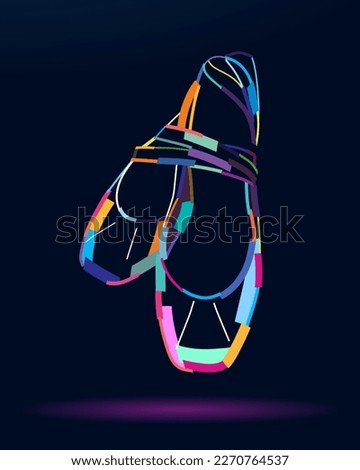 Abstract ballet shoes, pointe shoes with a ribbon from multicolored paints. Colored drawing. Vector illustration of paints