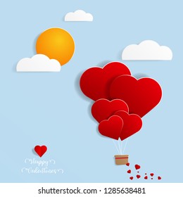abstract balloon with heart shape flying in sky papercut style vector illustration