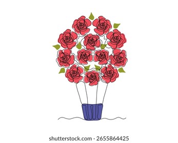 Abstract balloon made of flowers, roses. Dream. continuous single line art drawing sketch, logo