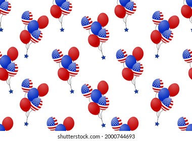 Abstract. Balloons colors USA blue, red, white colors seamless pattern background. Design for Independence Day, 4th of July. vector.