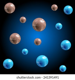 Abstract balls on blue-black background, vector, eps 10
