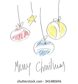 Abstract balls star scrawled, with merry christmas text