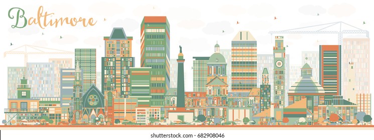 Abstract Baltimore Skyline with Color Buildings. Vector Illustration. Business Travel and Tourism Concept with Modern Architecture. Image for Presentation Banner Placard and Web Site.