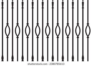 Abstract of balustrade handrail of pattern vector. Design european style of vertical stripe black on white background. Design print for texture, 3d, rendering, background, textile, wallpaper. Set 8