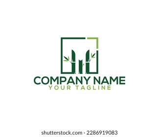Abstract bamboo tree logo with square shape. Unique bamboo tree natural vector illustration.
