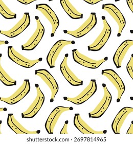 Abstract banana drawing seamless pattern. Tropical fruits background. Vector illustration for kitchen wallpaper, health care products, fabric, textile design