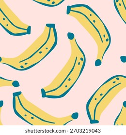Abstractas dibujo de plátano sin patrón. Fondo de frutas tropicales. Ilustración vectorial para el Fondo de pantalla de la cocina, productos del cuidado de la salud, tela, diseño textil