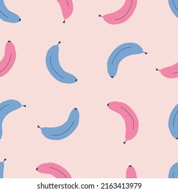 Abstrakte Bananen, handgezeichnet, Vektorgrafik. Farbige tropische Frucht nahtlose Muster für Kindergewebe oder Tapete.