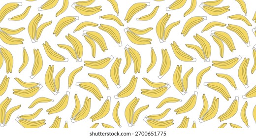 Abstract bananas. Seamless pattern. Line art. Vector illustration, isolated background. Vegetarian diet, food, organic natural food. Repeating background, wallpaper.