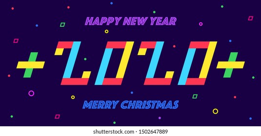 Abstract banner 2020, Happy New Year and Merry Christmas on a blue background. Poster, fly, card. Vector 