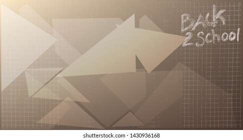 Abstract banner Back to school. Brown textures. Squared paper background. Vector illustration.