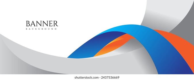 abstract banner background with blue, orange and gray wavy shapes. vector illustration