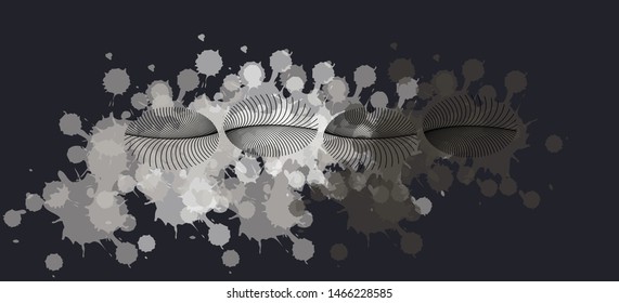 abstract banner background with feathers and ink splatters in black gray shades