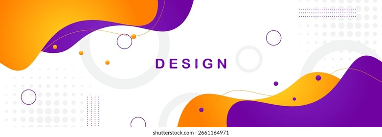abstract banner background with fluid shapes in purple and orange color. modern design