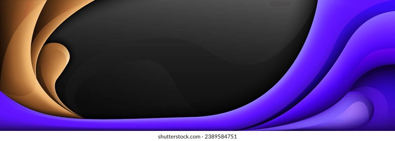 Abstract Banner with Blue and Gold Swirl on a Black Background
