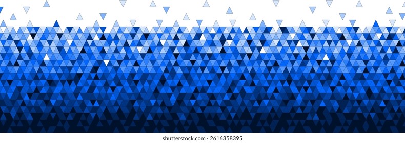 An abstract banner at the bottom of the page with small triangles in blue on a transparent background