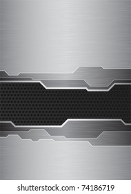 Abstract banner with brushed metal texture and metal grid