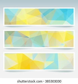 Abstract banner with business design templates.  Set of Banners with polygonal mosaic backgrounds. Geometric triangular vector illustration. Yellow, blue colors. 