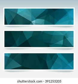 Abstract banner with business design templates.  Set of Banners with polygonal mosaic backgrounds. Geometric triangular vector illustration. Green, blue colors. 