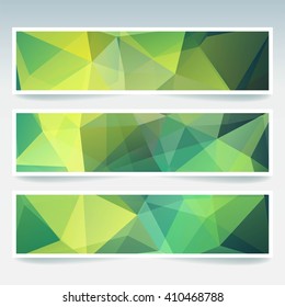 Abstract banner with business design templates.  Set of Banners with polygonal mosaic backgrounds. Geometric triangular vector illustration. Green color. 