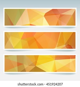 Abstract banner with business design templates.  Set of Banners with polygonal mosaic backgrounds. Geometric triangular vector illustration. Yellow, orange colors. 