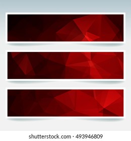 Abstract banner with business design templates.  Set of Banners with polygonal mosaic backgrounds. Geometric triangular vector illustration. Red color