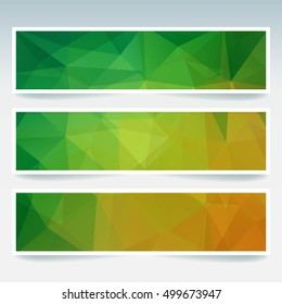Abstract banner with business design templates. Set of Banners with polygonal mosaic backgrounds. Geometric triangular vector illustration. Green, yellow, orange colors