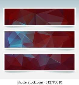 Abstract banner with business design templates.  Set of Banners with polygonal mosaic backgrounds. Geometric triangular vector illustration. Purple, blue, brown colors