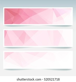 Abstract banner with business design templates.  Set of Banners with polygonal mosaic backgrounds. Geometric triangular vector illustration. Pink, white colors