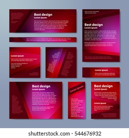 Abstract banner with business design templates.  Set of Banners with polygonal mosaic backgrounds. Geometric triangular vector illustration. Red, pink, purple colors. 