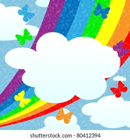 Abstract banner with clouds and rainbow