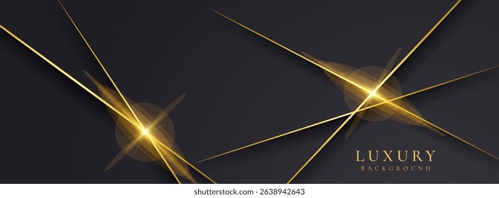 Abstract banner dark geometric diagonal background with golden line