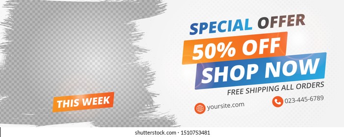 Abstract banner design for ads, banner social media, banner fashion sale with white background