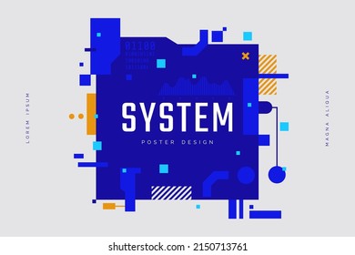 Abstract banner design in cyberpunk techno style. Hi-tech geometric background with place for text. System error message screen. Futuristic poster with glitch graphic. Vector illustration.